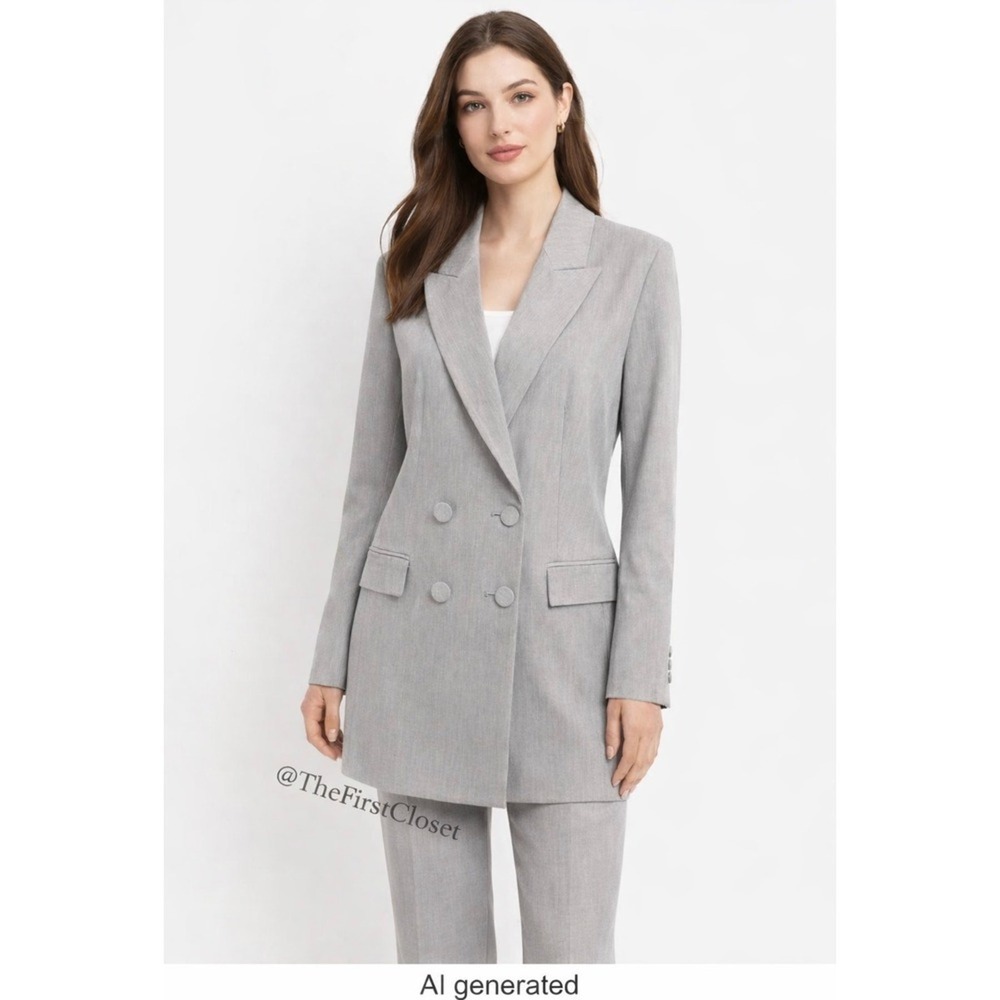 Worthington Blazer Women's 14 Gray Double Breasted Blaze Long Office NWT